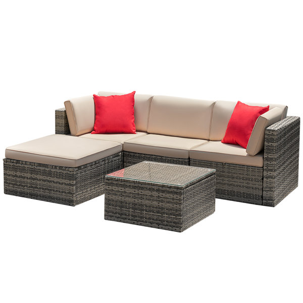 Brayden Studio® Huang 5 Piece Rattan Sectional Seating Group with